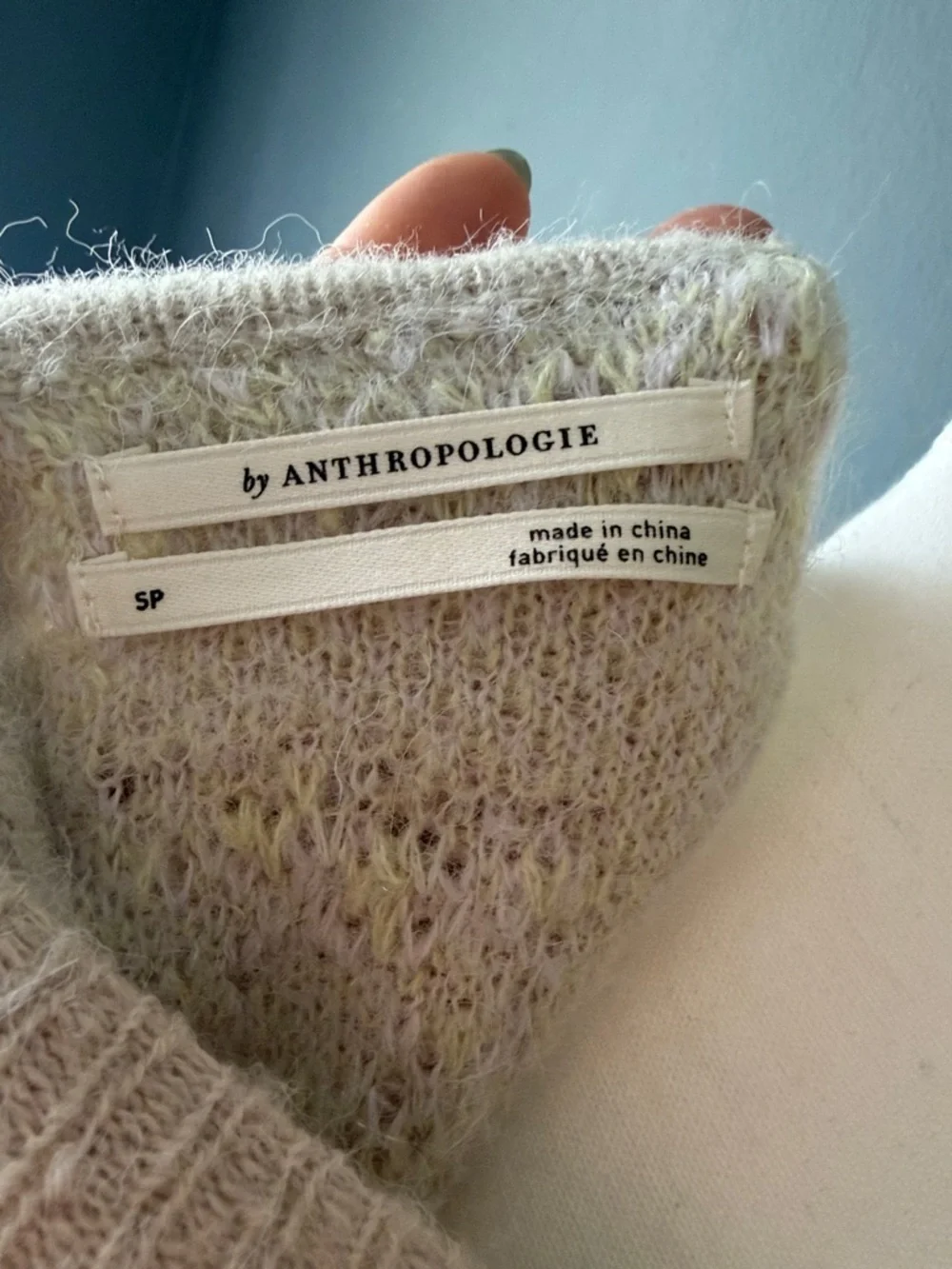 Anthropologie Beige V-Neck Sweater with Pastel Floral Accents - Picture 5 of 5